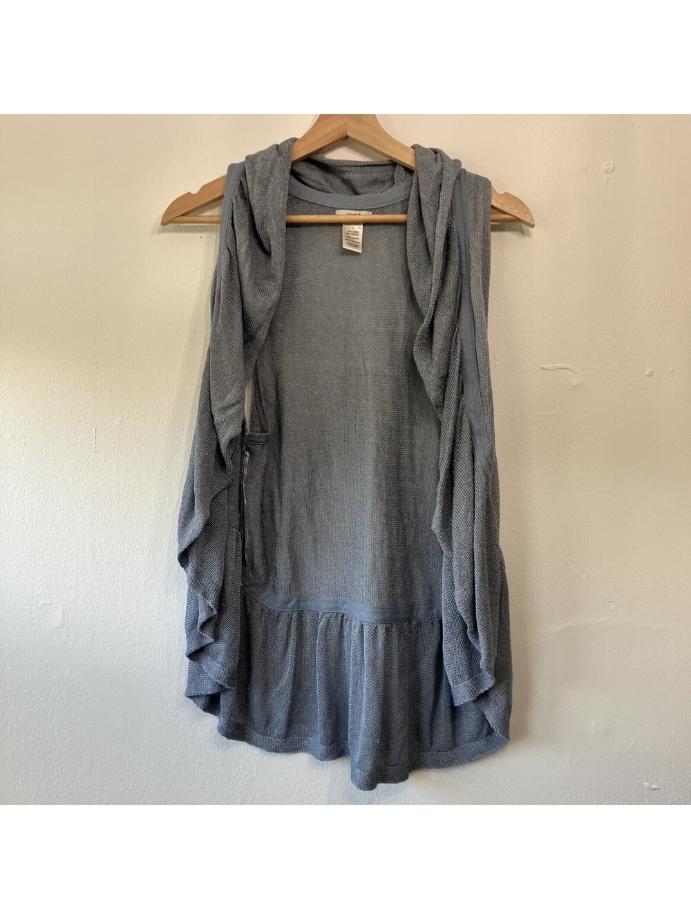 Y2K Cache Open Front Ruffle Vest Top Knit Linen Blend Indie Artsy Boho Large